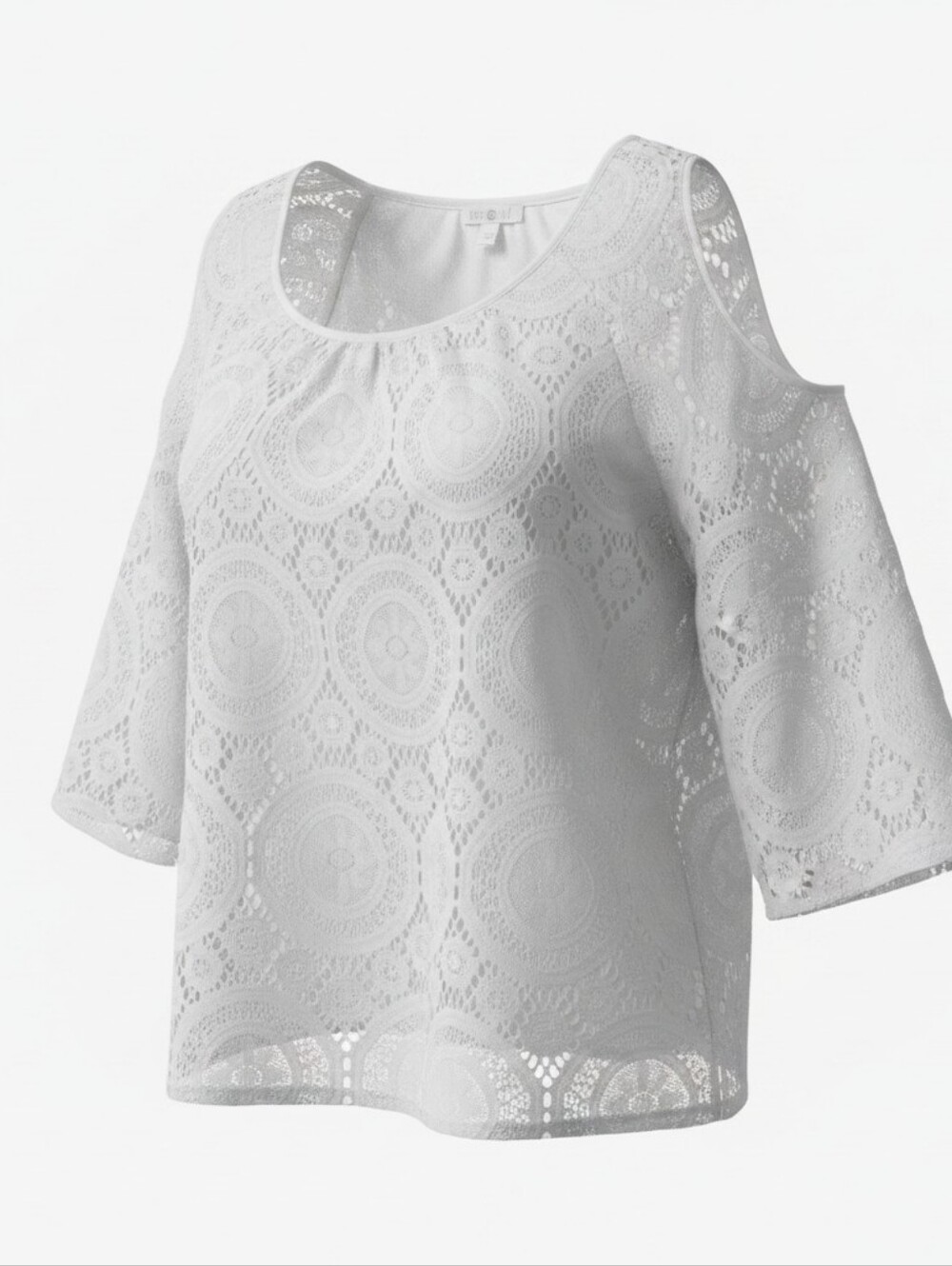 Roz & Ali White Crochet Lace Cold Shoulder Blouse 3/4 Sleeve Plus Size 3X Boho
